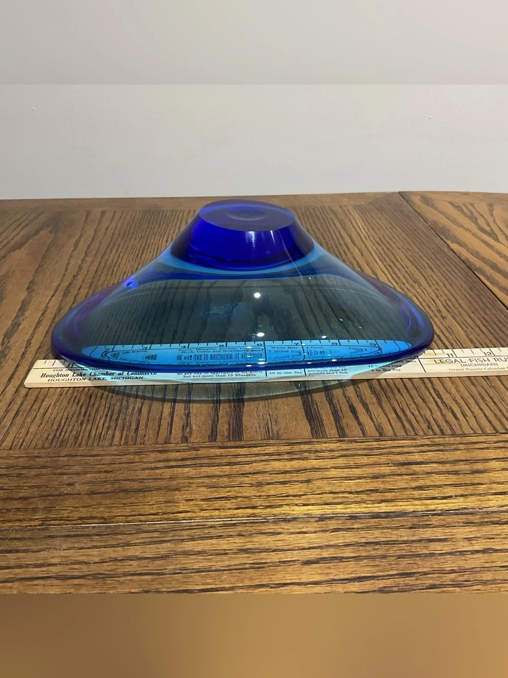 Blue Art Glass Decorative Oval Bowl small pedestal
